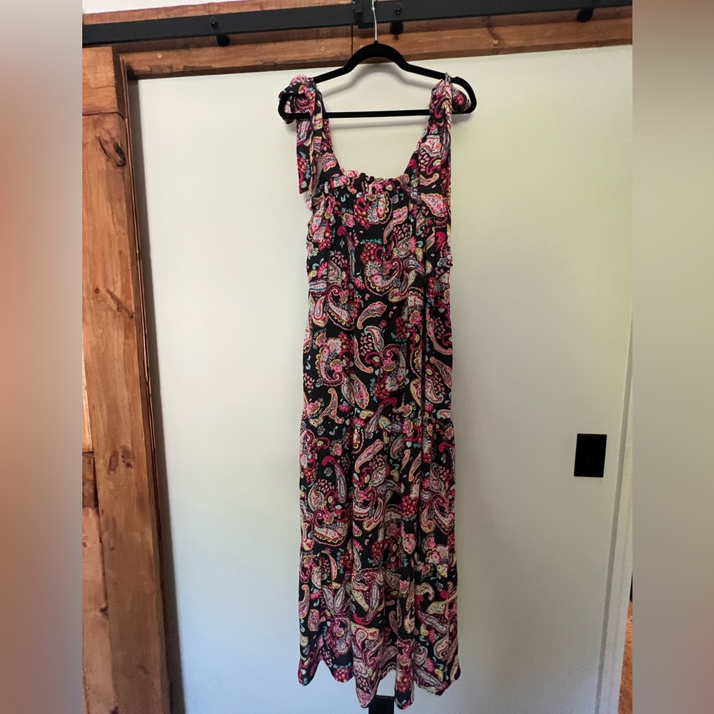 Emily Wander paisley dress with adjustable tie sleeve